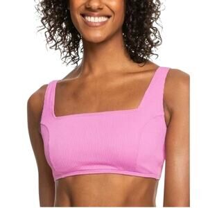 Roxy Pink Ribbed Bikini Top - Size Medium